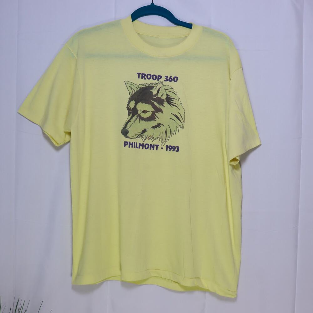 Vintage 90s Troop 360 Philmont 1993 Wolf Graphic Tee L Single‎ Stitch